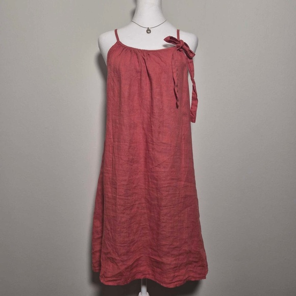 Lungo L'arno 100% Washable Italian Linen Coral Red Tank Top Beach Dress M - Picture 1 of 12